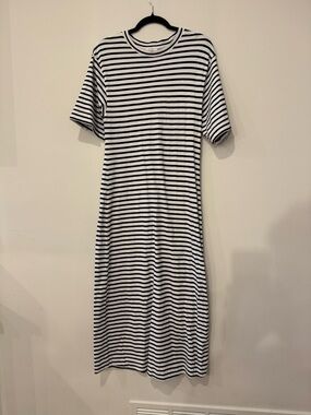 AYR Black & White Striped Midi T-Shirt Dress